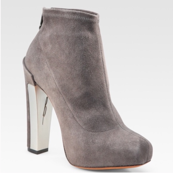 BRIAN ATWOOD {7} Booties Grey Metal Suede(?) Rear Zipper